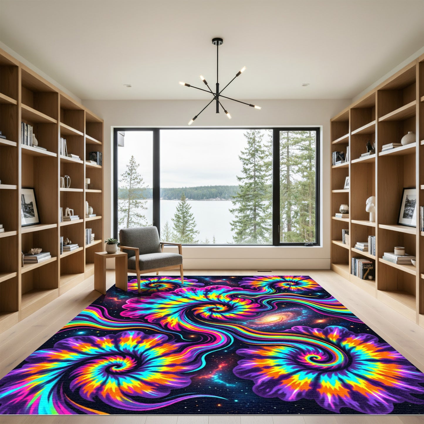 Cosmic Neon Tie Dye Galactic Swirl Rug