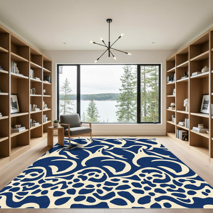 Ivory Organic Abstract Navy Rug