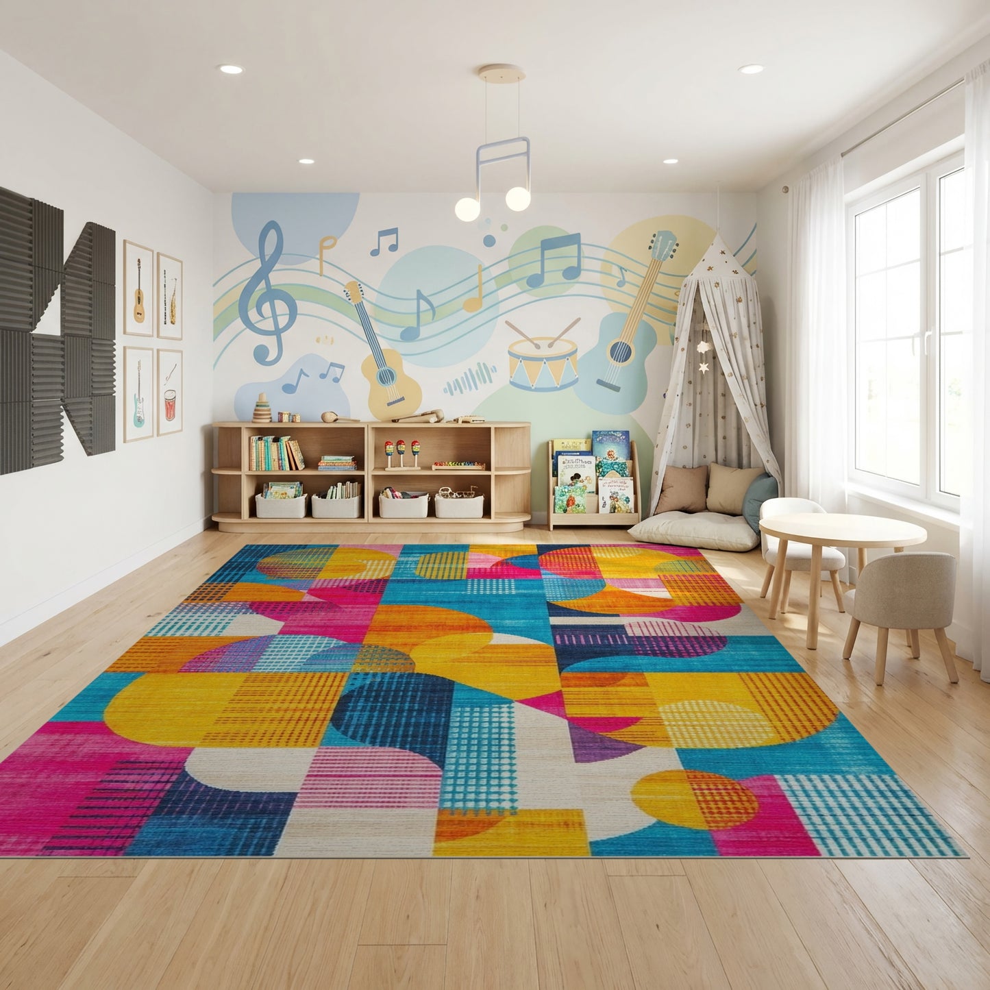 Vibrant Orange Pink Teal Circles Rug