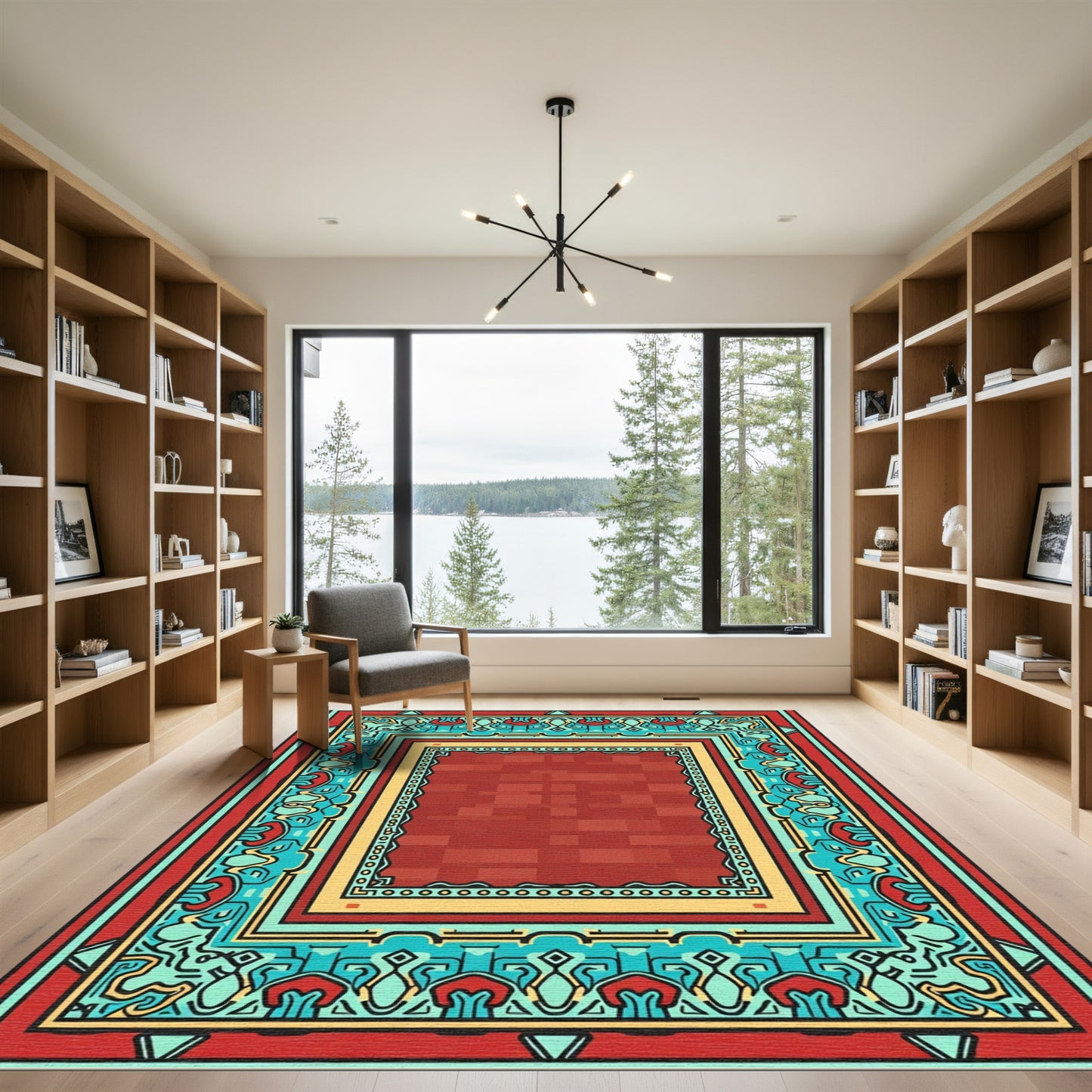 Red Brick Border Medallion Rug