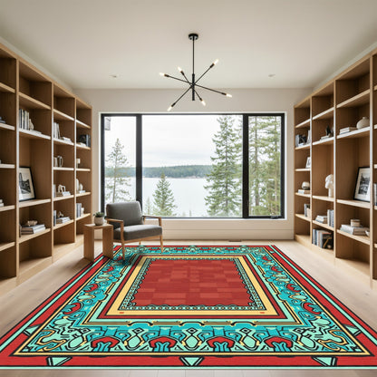 Red Brick Border Medallion Rug