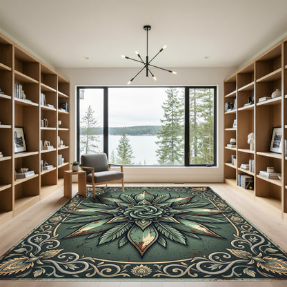 Vintage Sage Botanical Swirl Medallion Rug