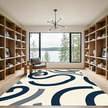 Navy Blue Abstract Curve Rug