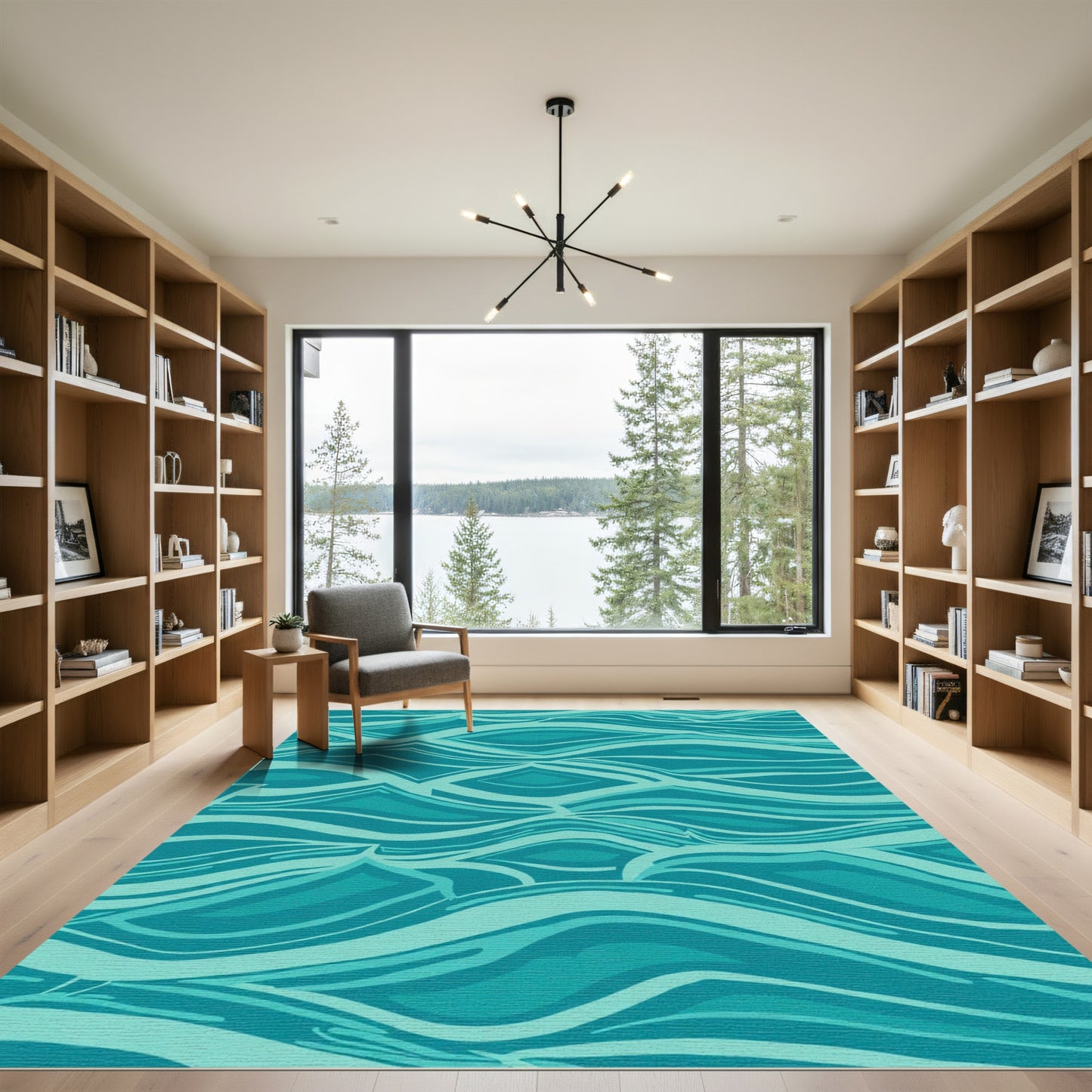 Teal Abstract Water Wave Rug
