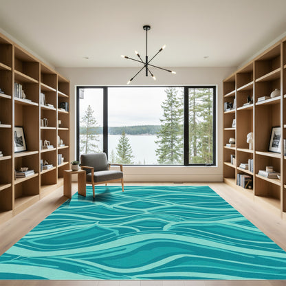 Teal Abstract Water Wave Rug