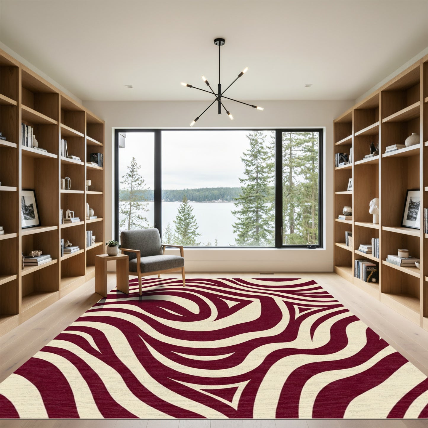 Crimson Cream Swirling Zebra Accent Rug