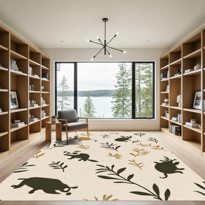 Cute Panda And Foliage Arrangement Rug