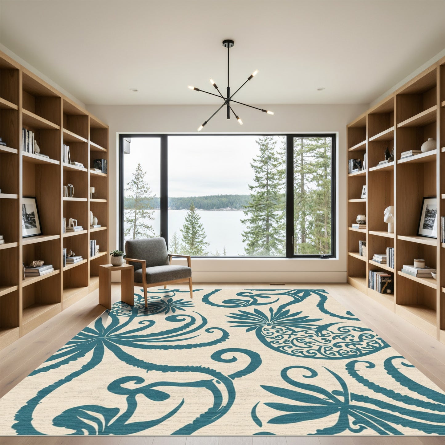 Teal Coral Swirl Botanical Rug