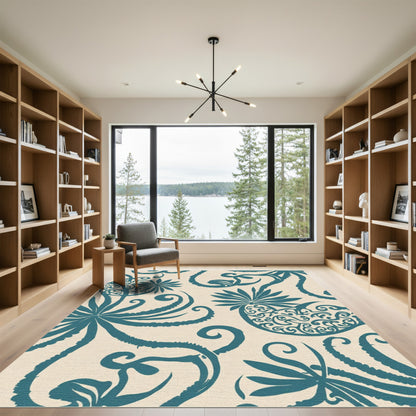 Teal Coral Swirl Botanical Rug