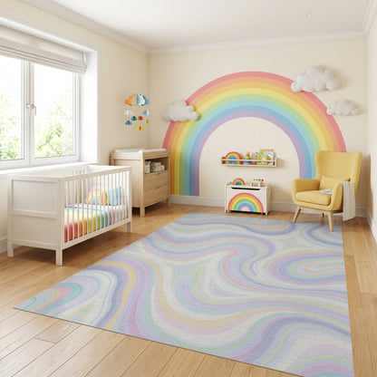 Lavender Pink Teal Yellow Wavy Rug
