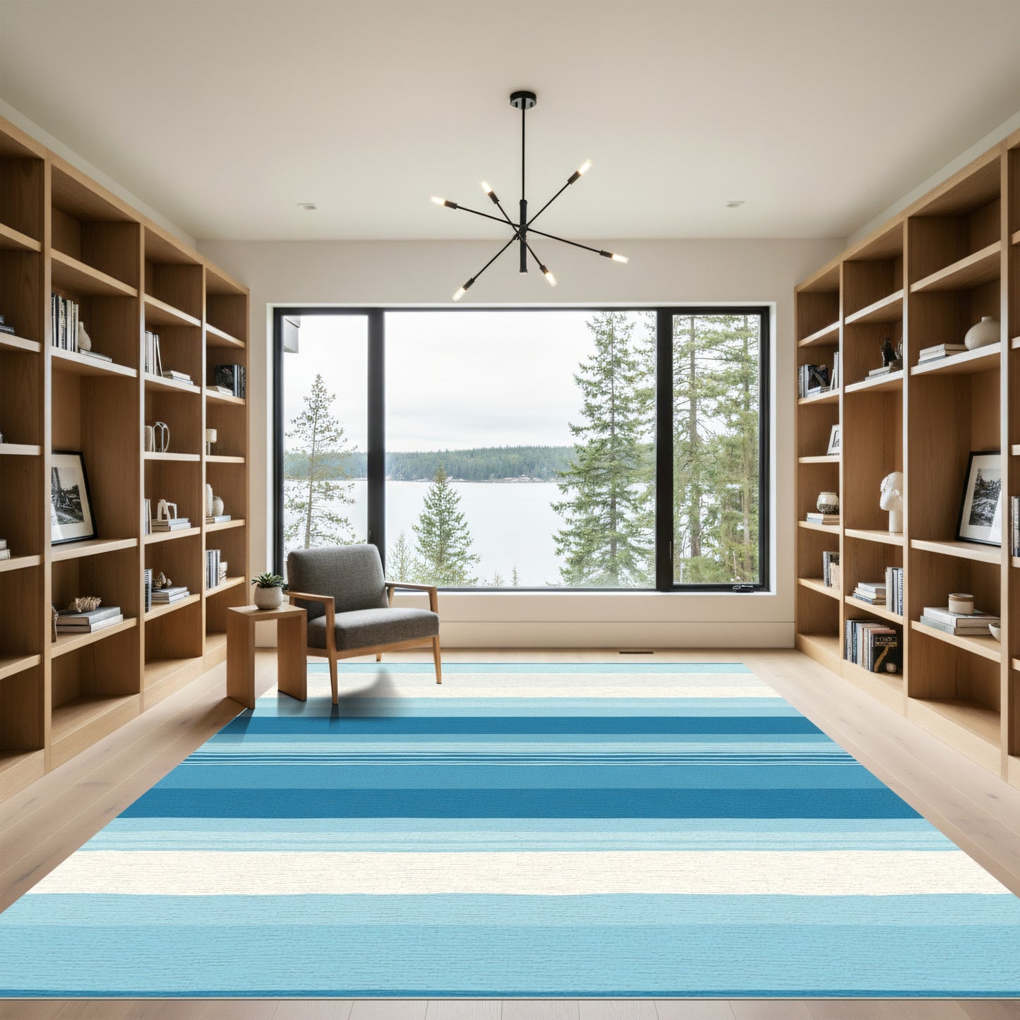 Ocean Wave Striped Aqua Rug