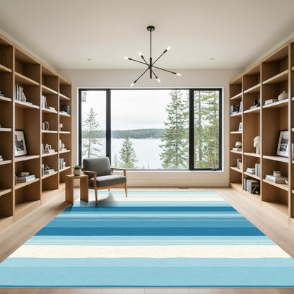 Ocean Wave Striped Aqua Rug