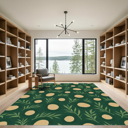Deep Green Botanical Circles Botanical Rug