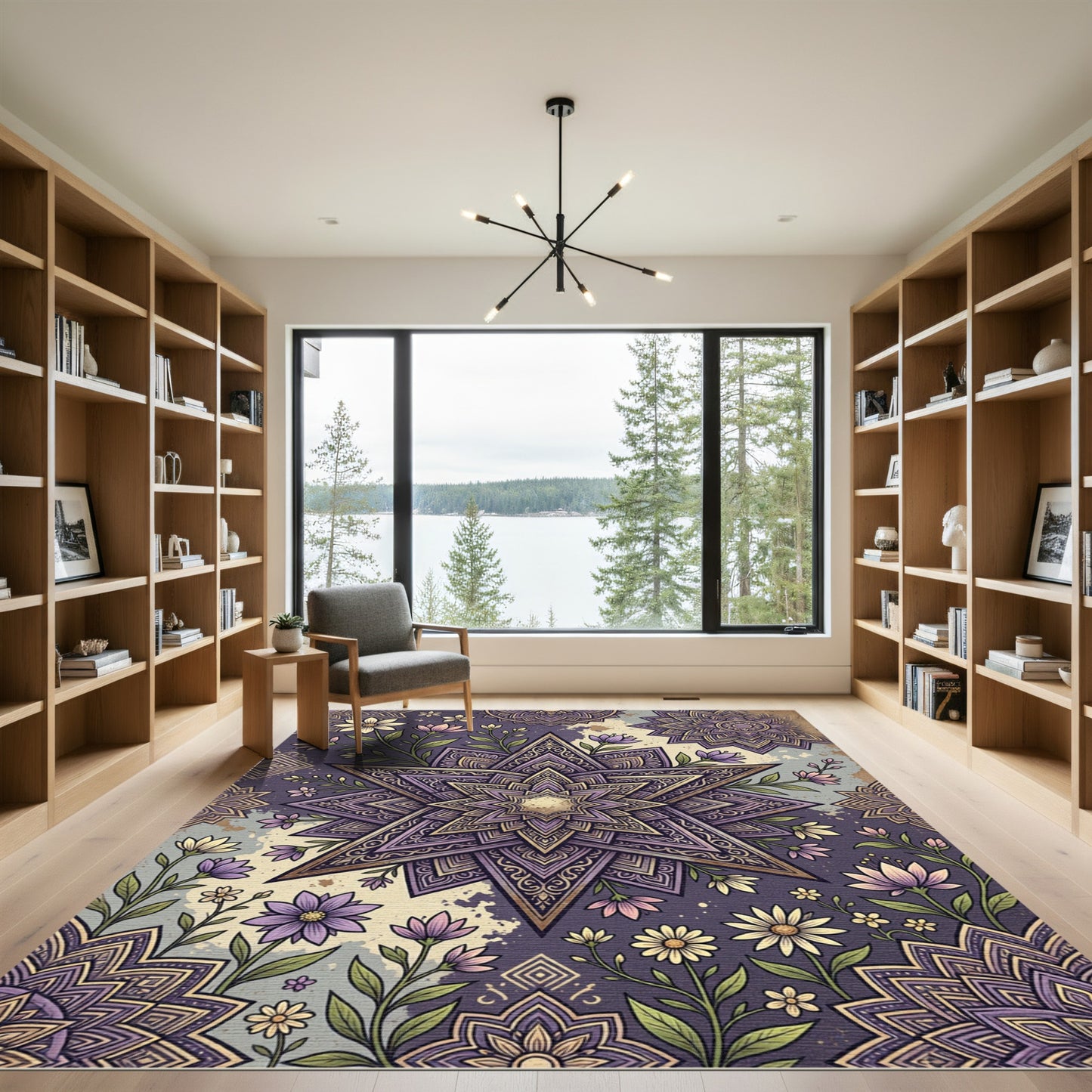 Purple Floral Star Medallion Art Rug