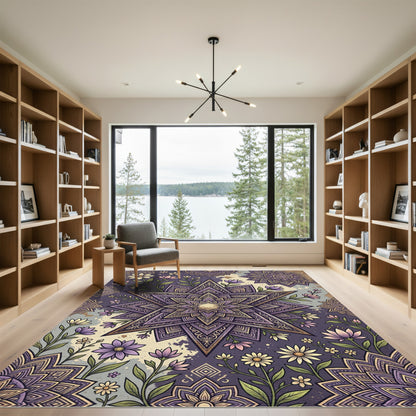 Purple Floral Star Medallion Art Rug