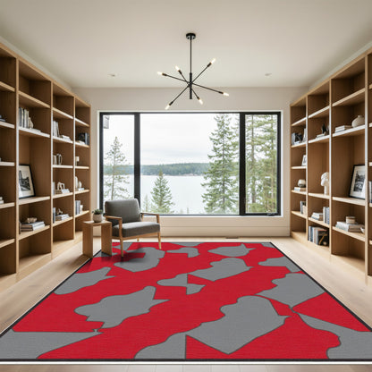 Bold Red Gray Abstract Flow Rug