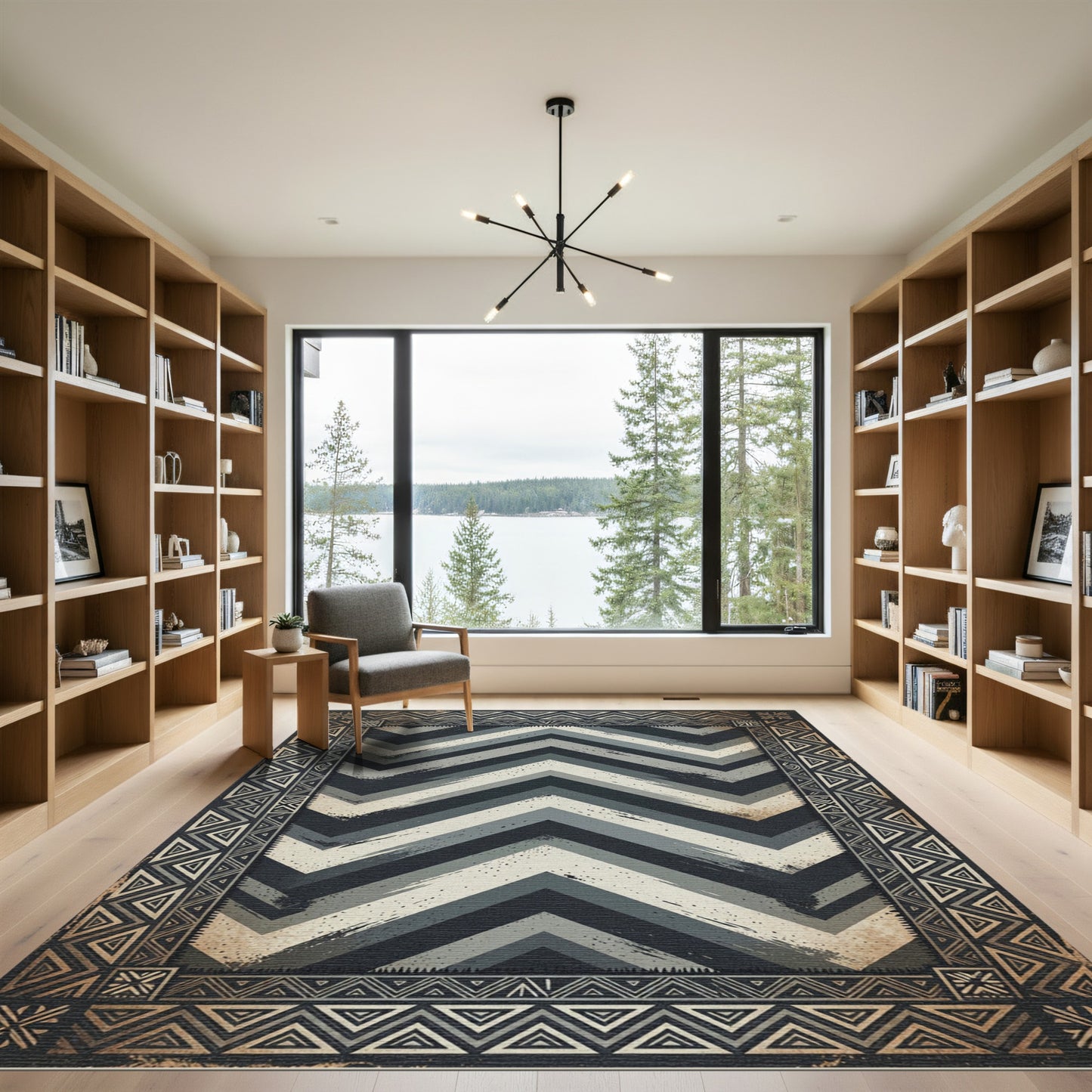 Monochromatic Gray Zigzag Geometric Chevron Rug
