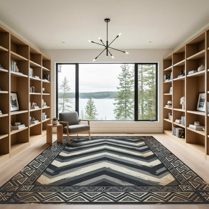 Monochromatic Gray Zigzag Geometric Chevron Rug
