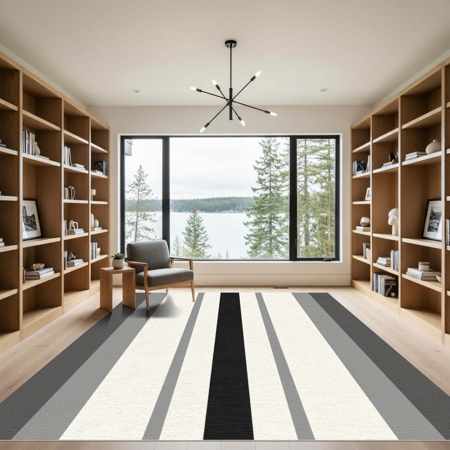 Bold Gray Black White Vertical Stripes Rug
