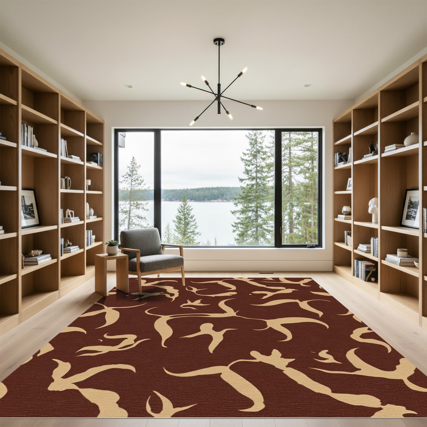 Brown Tan Abstract Organic Flow Rug
