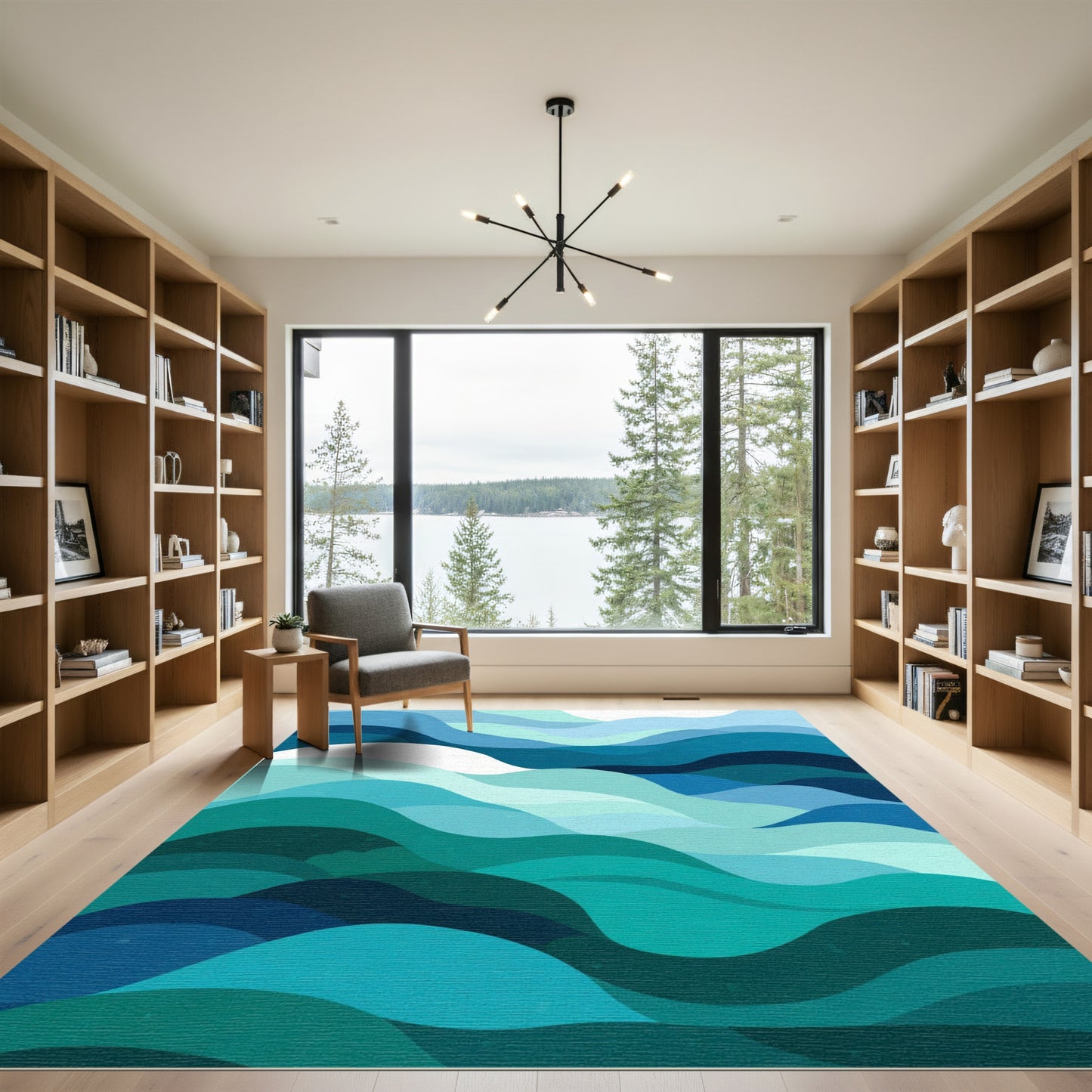 Abstract Teal Blue Ocean Waves Rug