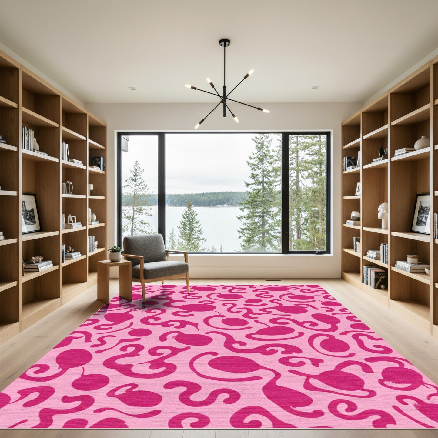 Fuchsia Abstract Organic Swirl Rug
