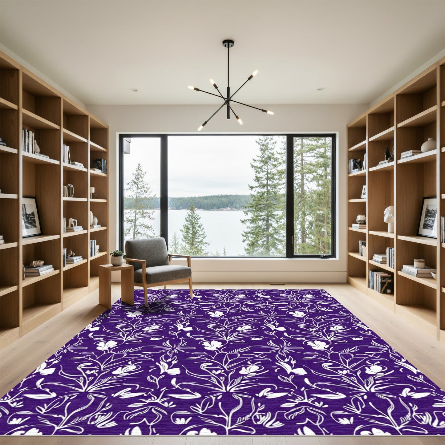 White Floral Vine Damask Rug