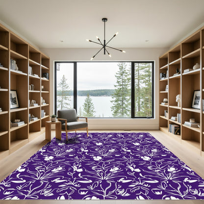 White Floral Vine Damask Rug