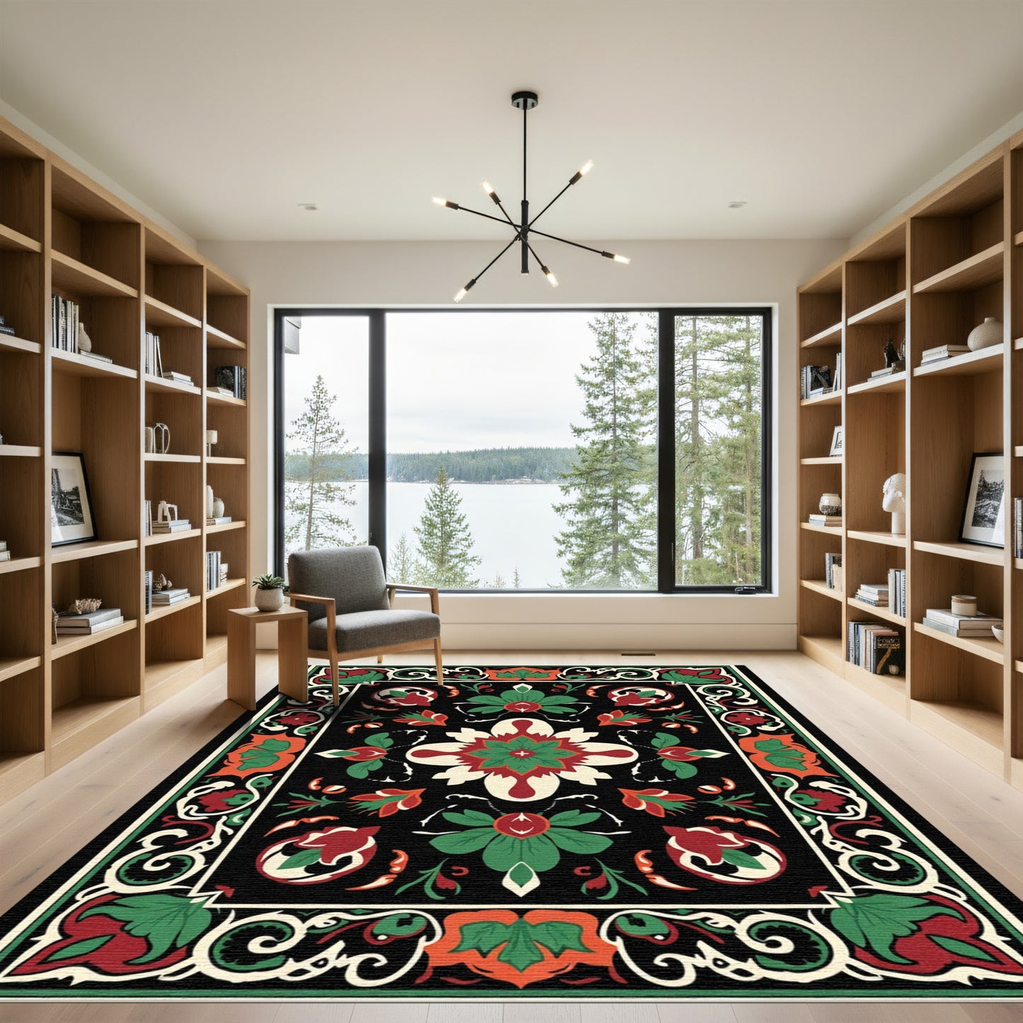 Bold Floral And Leaf Border Rug