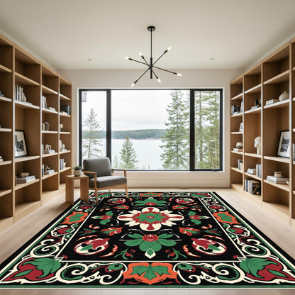 Bold Floral And Leaf Border Rug