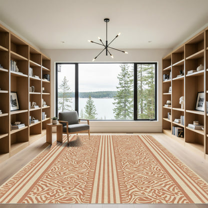Brown Abstract Stripe Terra Cotta Rug
