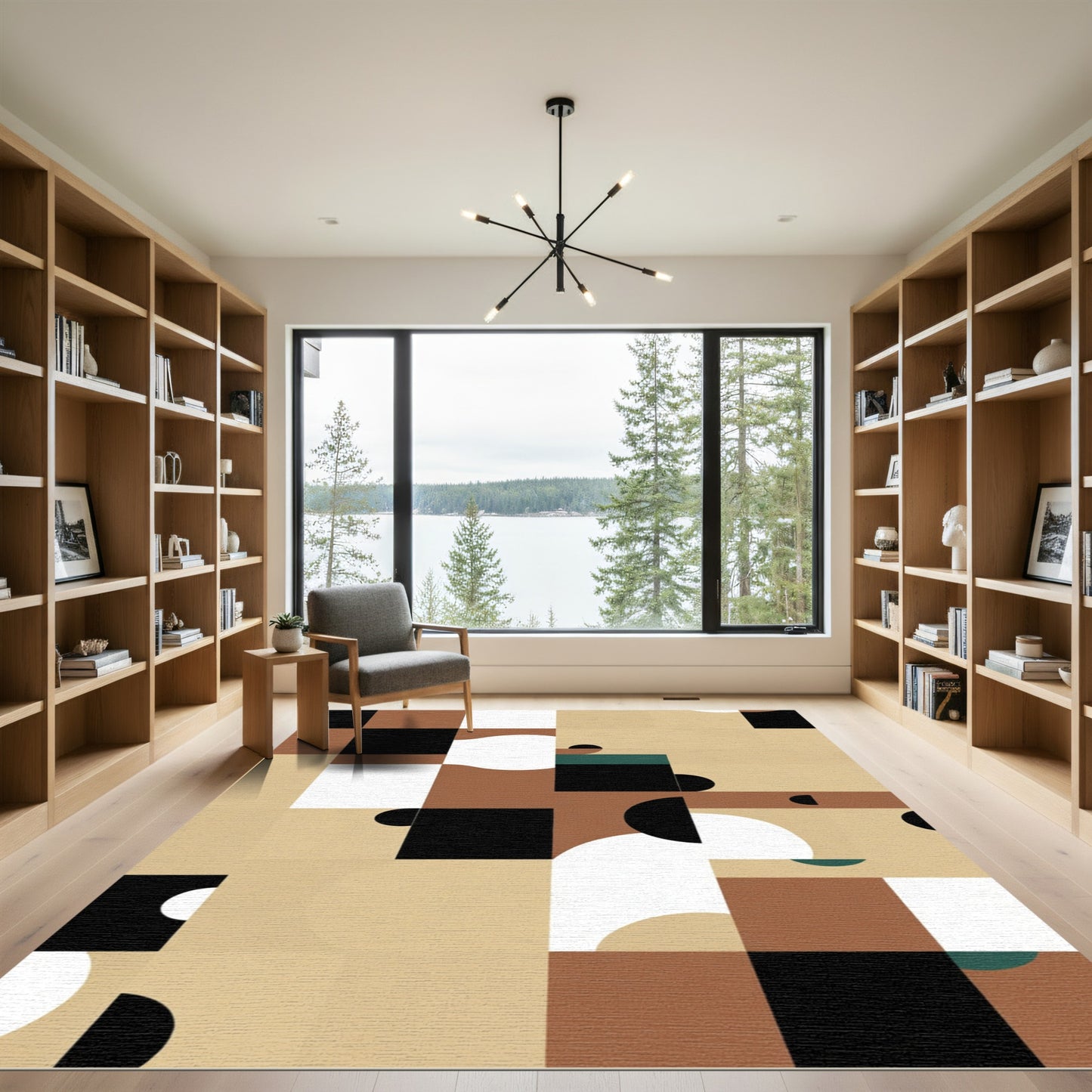 Abstract Earthy Tone Geometric Composition Rug
