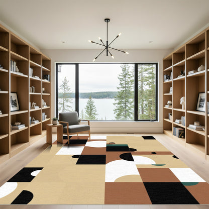Abstract Earthy Tone Geometric Composition Rug