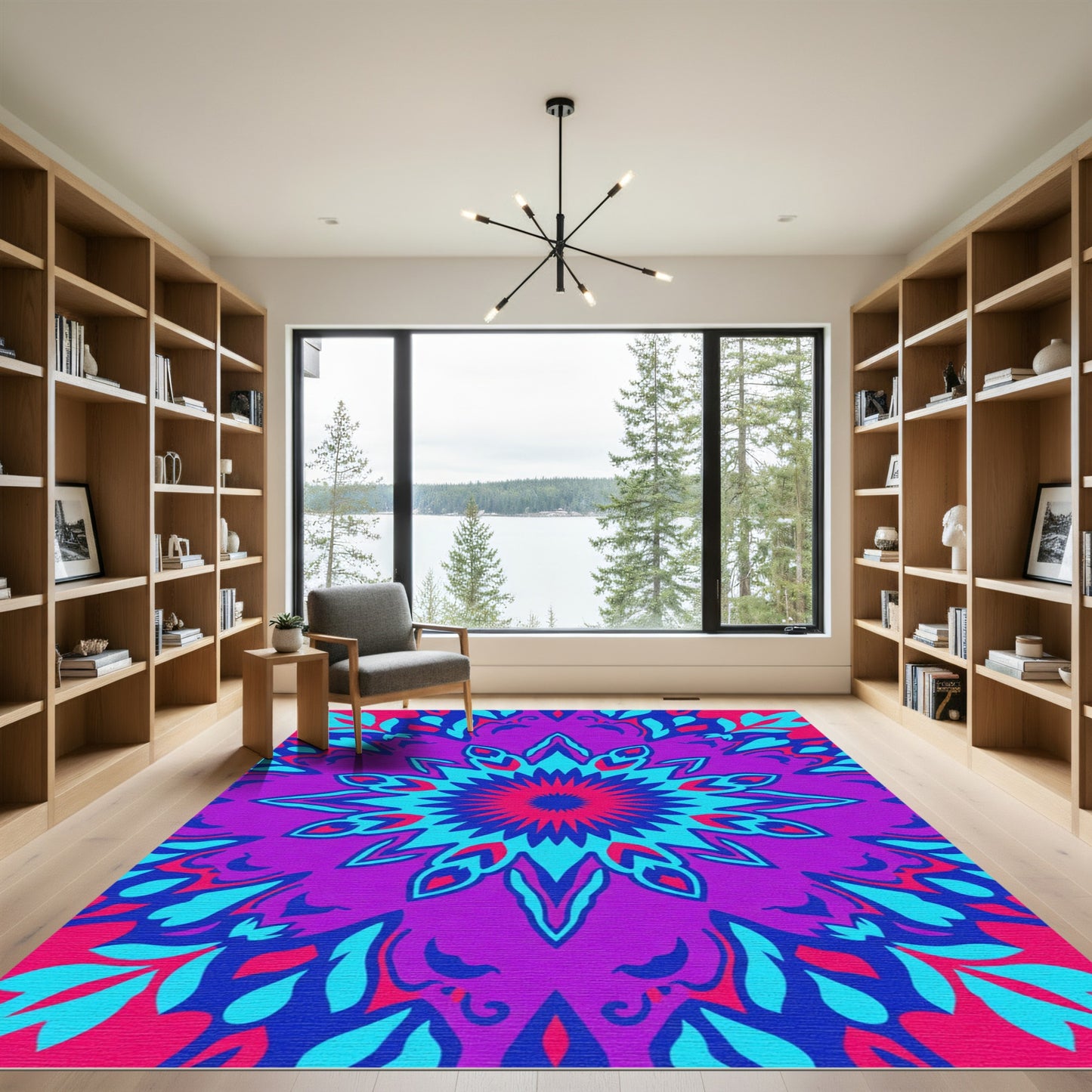 Vibrant Purple Blue Floral Mandala Rug