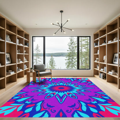 Vibrant Purple Blue Floral Mandala Rug