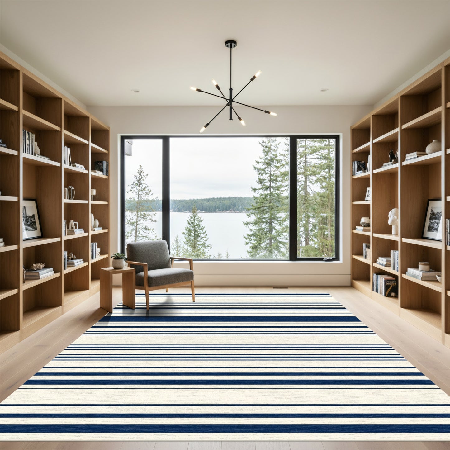 Navy Cream Horizontal Stripe Rug