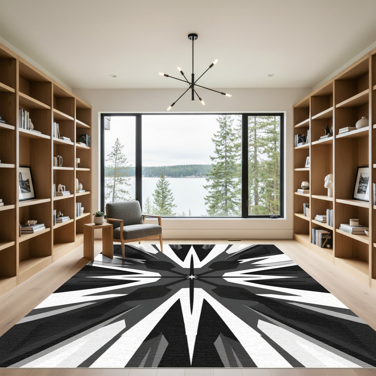 Monochrome Geometric Starburst Radiance Rug
