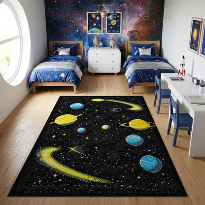 Retro Pixel Cosmic Planets Rug