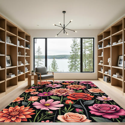 Vibrant Romantic Floral Botanical Garden Rug