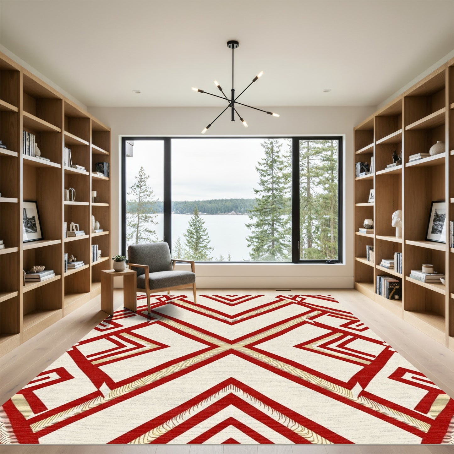 Crimson Gold Geometric Interlocking Shapes Rug