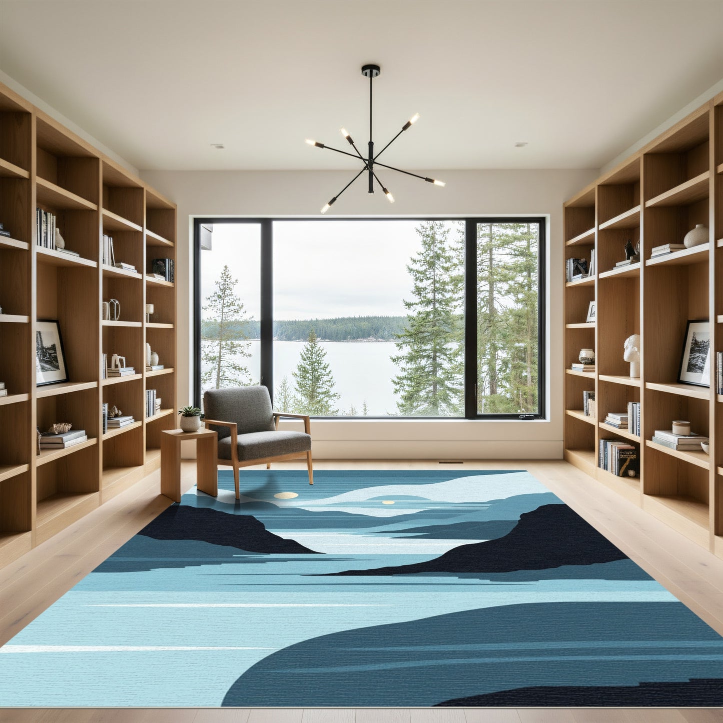 Calm Blue Landscape River Sun Scene Rug