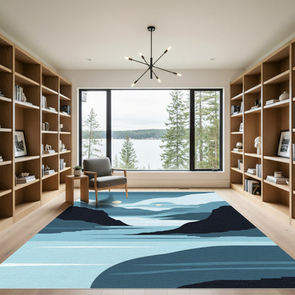 Calm Blue Landscape River Sun Scene Rug