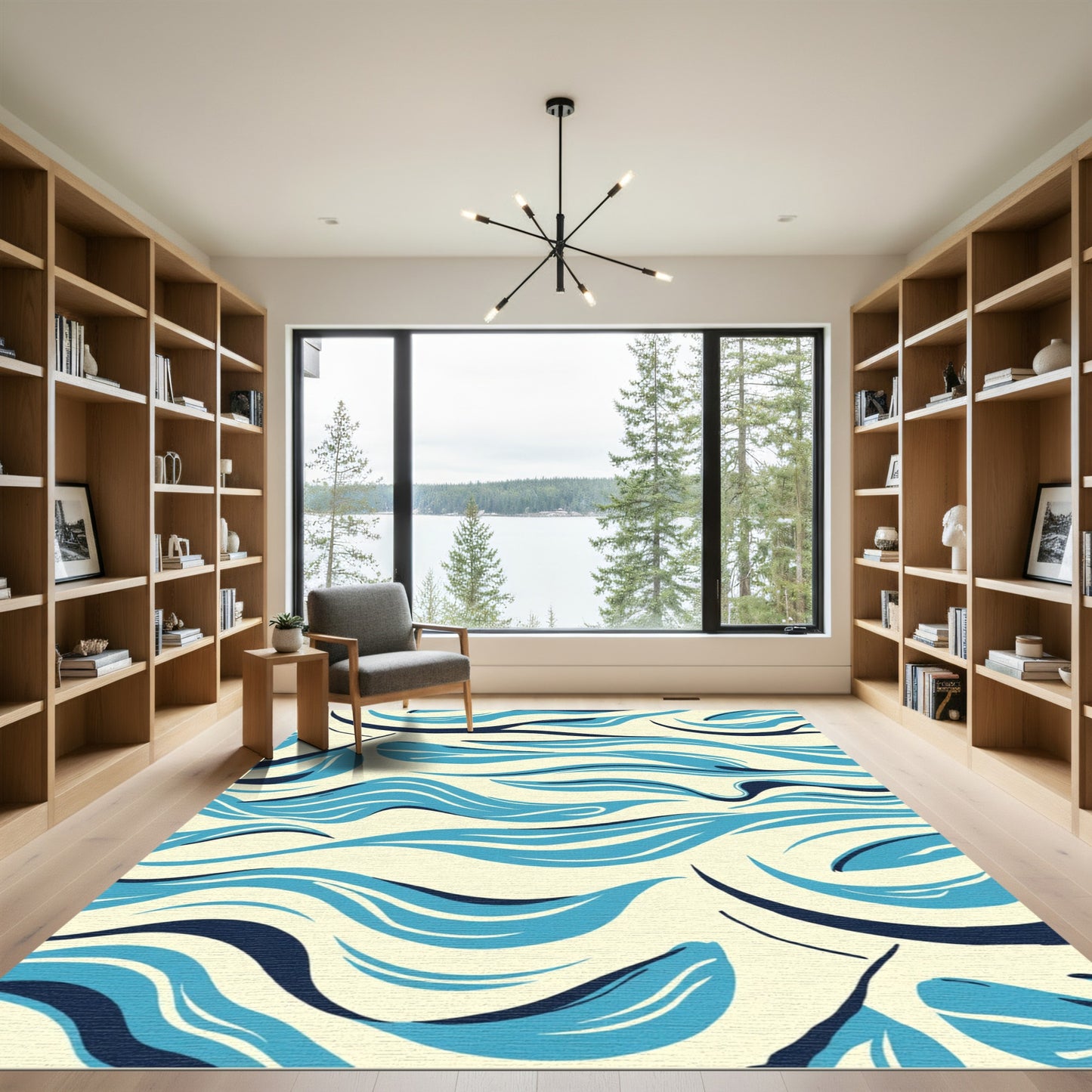Abstract Blue Flowing Wave Rug