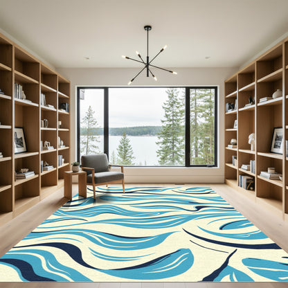 Abstract Blue Flowing Wave Rug