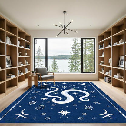 Celestial Blue Moon Star Swirl Rug