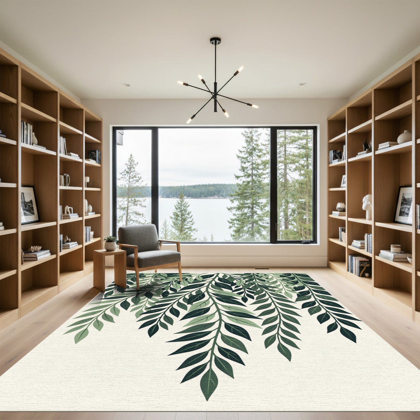 Green Foliage Cascading Branch Art Rug