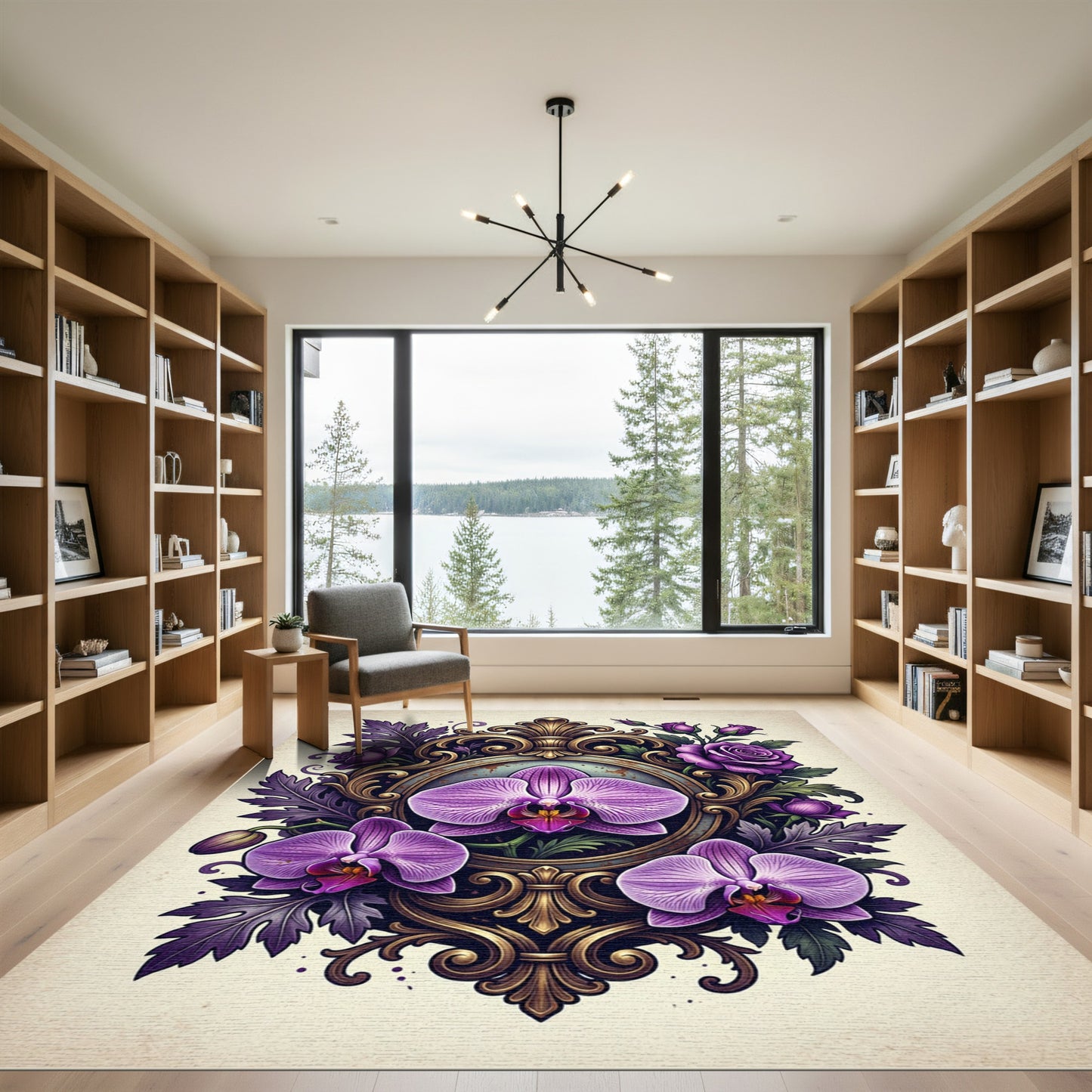 Ornate Purple Orchid and Rose Medallion Rug