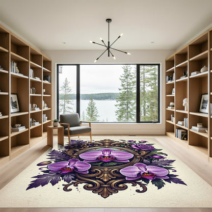 Ornate Purple Orchid and Rose Medallion Rug