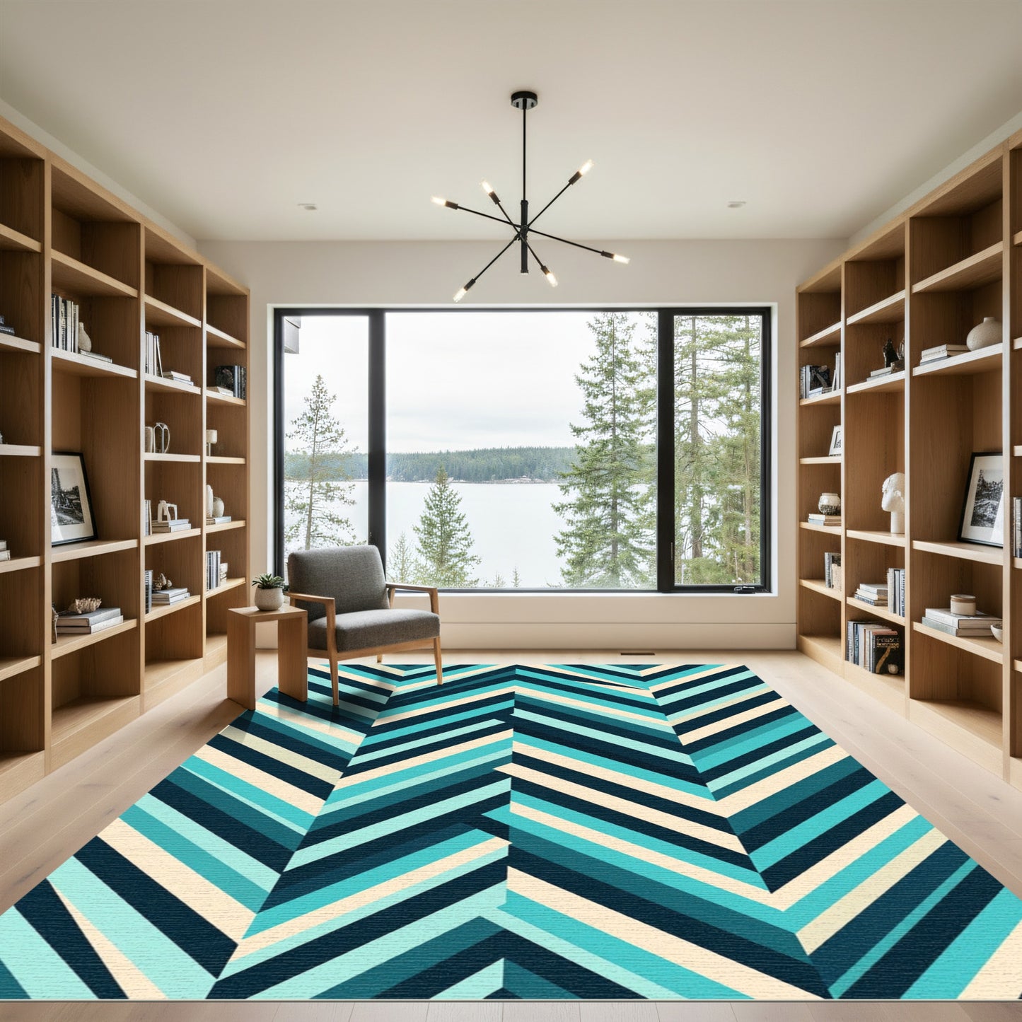 Cool Blue Chevron Stripes Rug