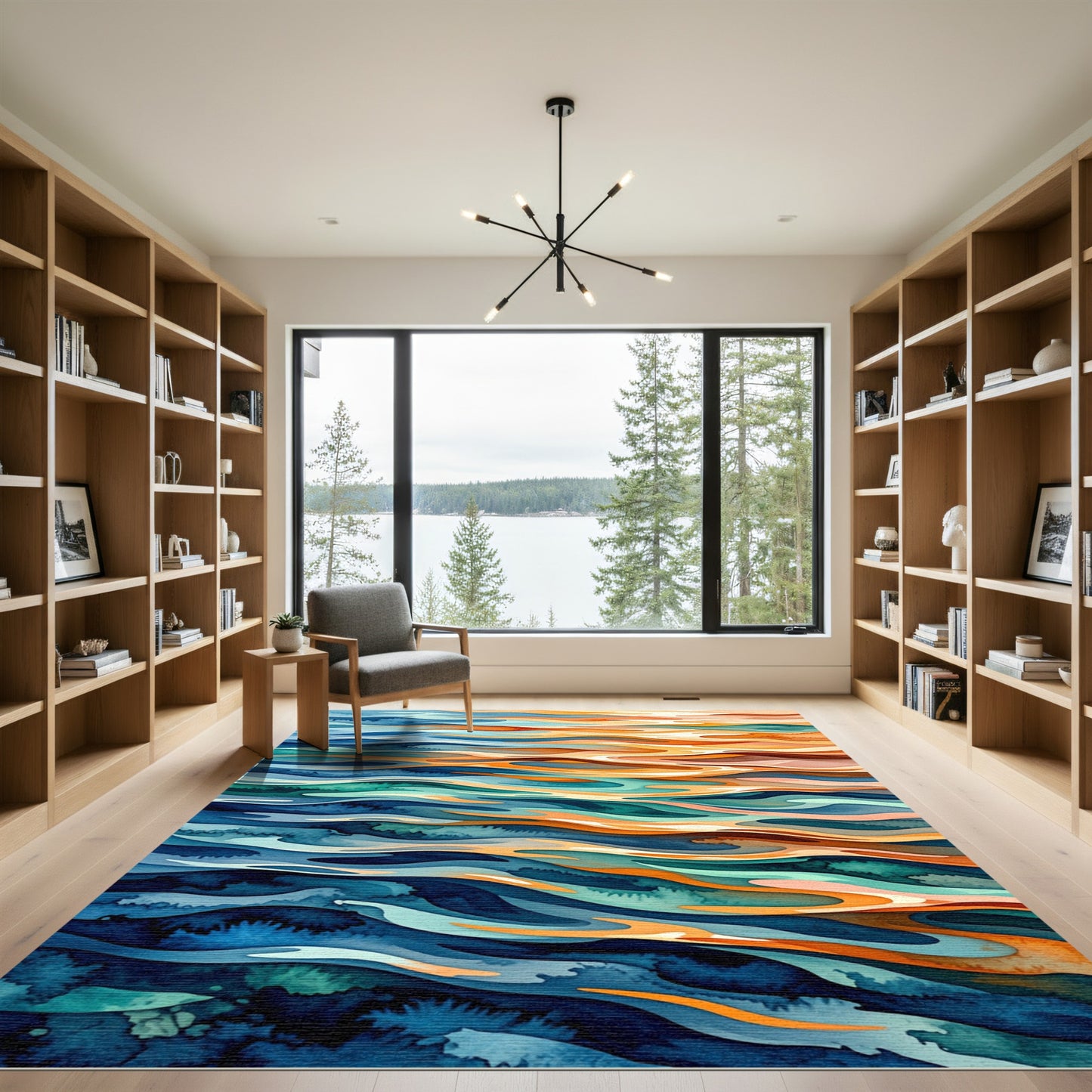 Abstract Sunset Wave Rippled Ocean Rug